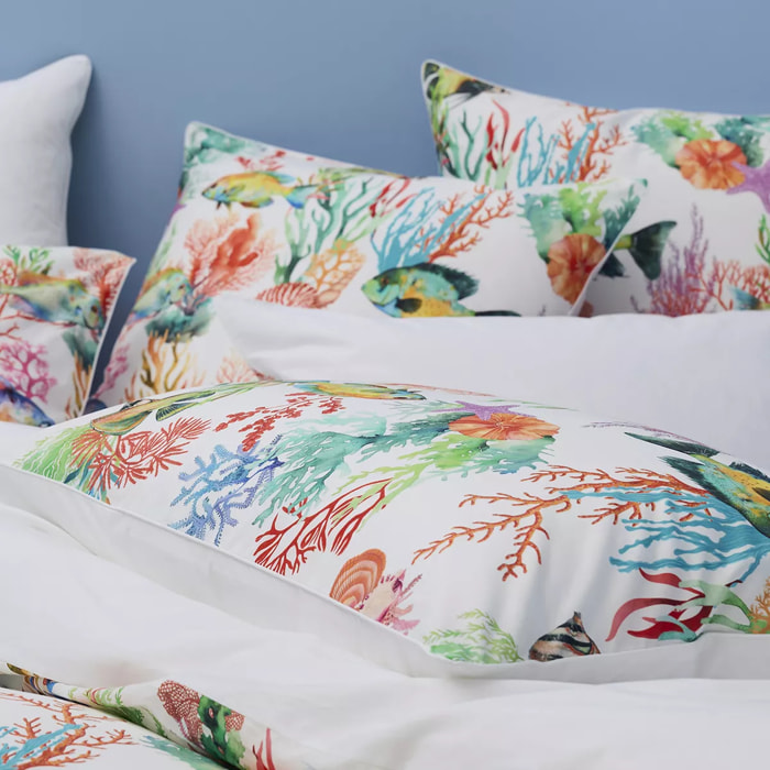 Lot de 2 taies percale de coton 115 g/m² imprimé rouge canard Naia arc en ciel