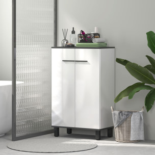 Armario de Baño Mueble Auxiliar de Baño con Puertas Estantes Ajustables y Sistema Anti-vuelco 60x34x94 cm Blanco Brillo