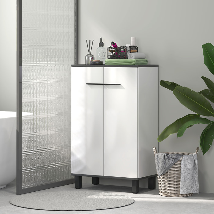Armario de Baño Mueble Auxiliar de Baño con Puertas Estantes Ajustables y Sistema Anti-vuelco 60x34x94 cm Blanco Brillo
