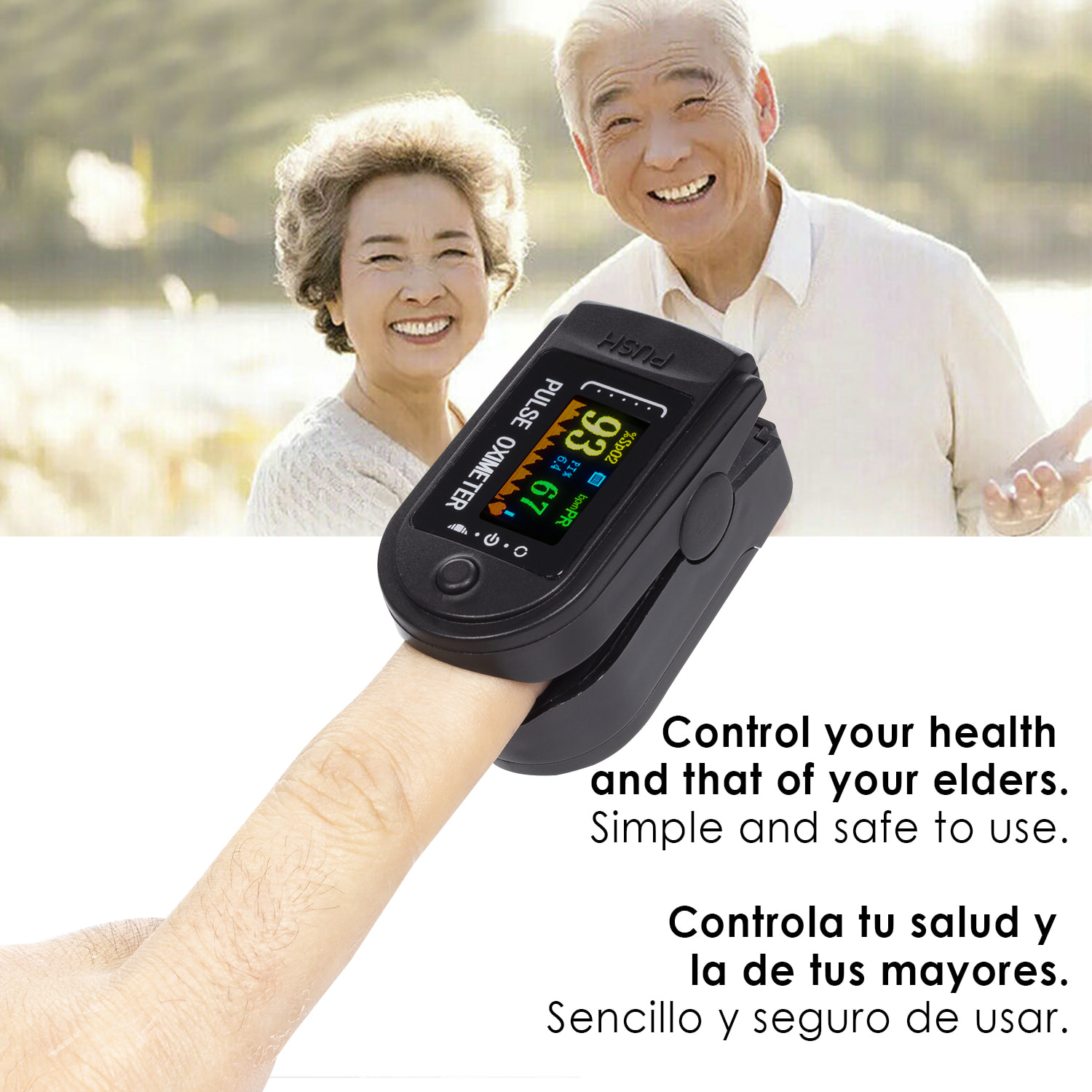 Pulsómetro digital con monitor cardiaco inalámbrico, oxímetro y pantalla a color.