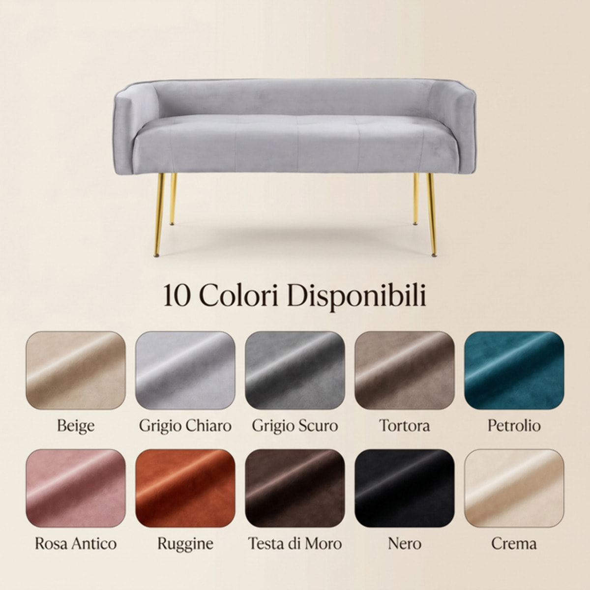 Divanetto Imbottito in Effetto Velluto con Braccioli e Gambe in Acciaio, Seduta Elegante dal Design Moderno per Camera da Letto, Ingresso, Soggiorno e Studio