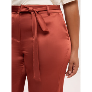 Fiorella Rubino - Pantaloni in raso con cintura - Marrone