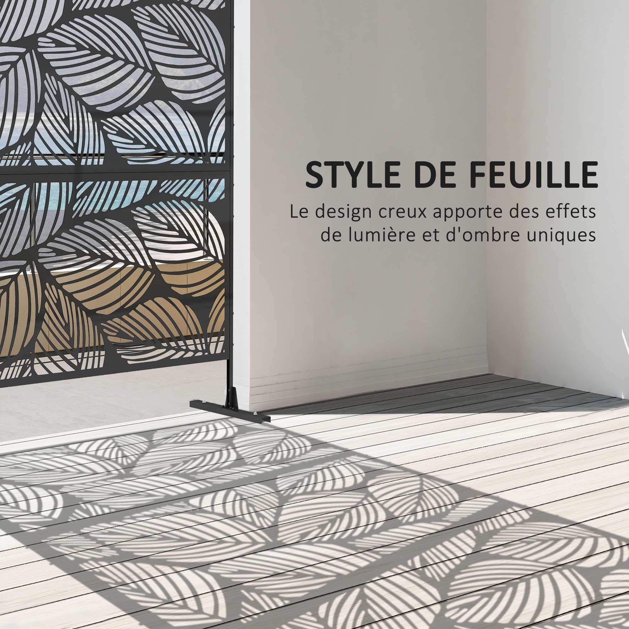Panneau brise vue décoratif paravent extérieur motif végétal métal noir
