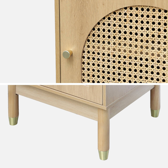 Lot de 2 tables de chevet bohème bois et cannage naturel 1 porte 45 x 40 x 60 cm - Judith