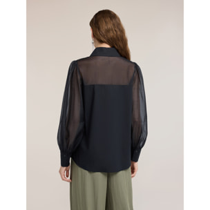 Motivi - Camicia in popeline con inserti semitrasparenti - Nero