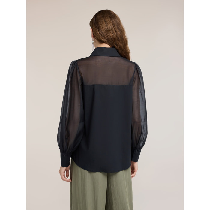 Motivi - Camicia in popeline con inserti semitrasparenti - Nero