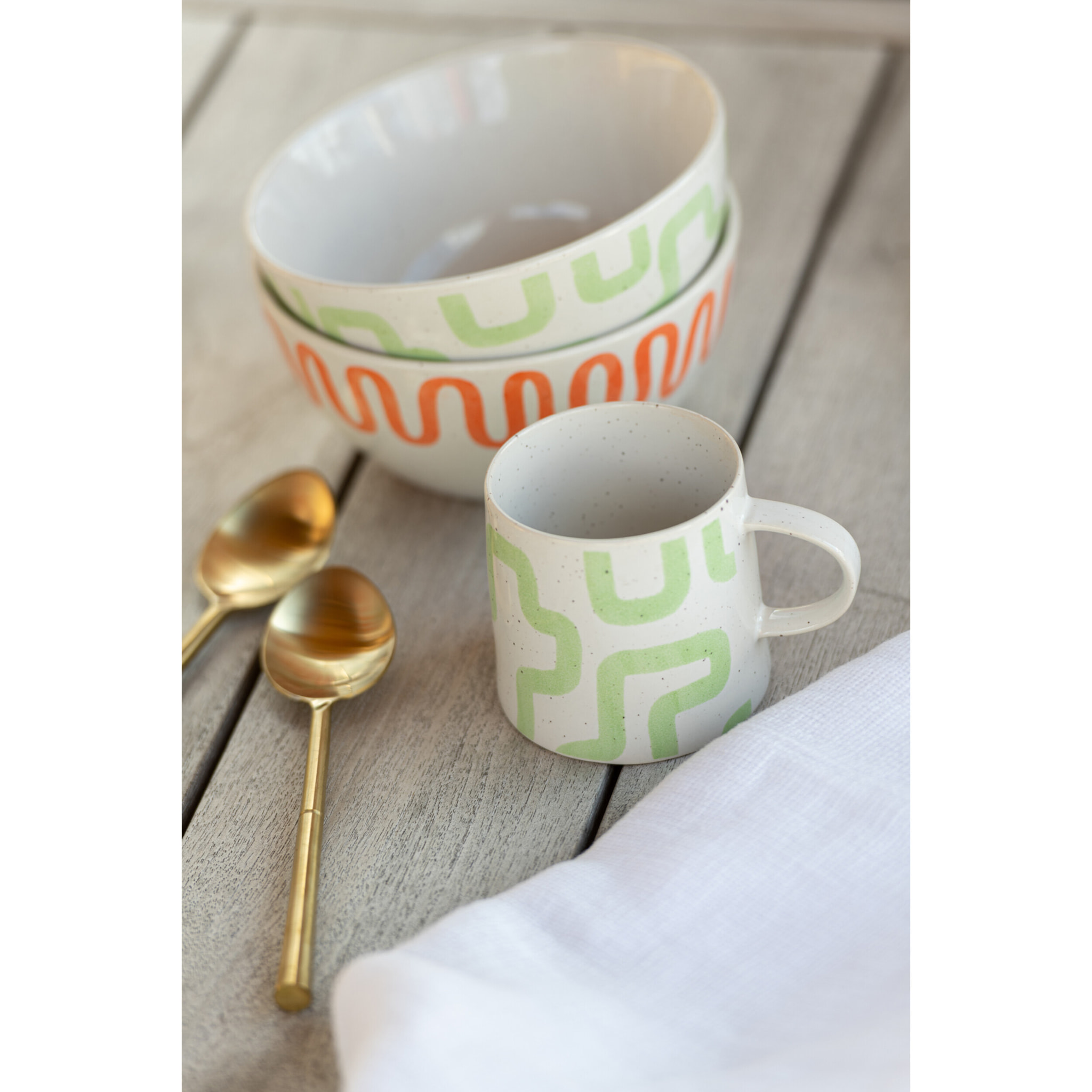 J-Line bol Pattern - porcelaine - orange - 4 pcs