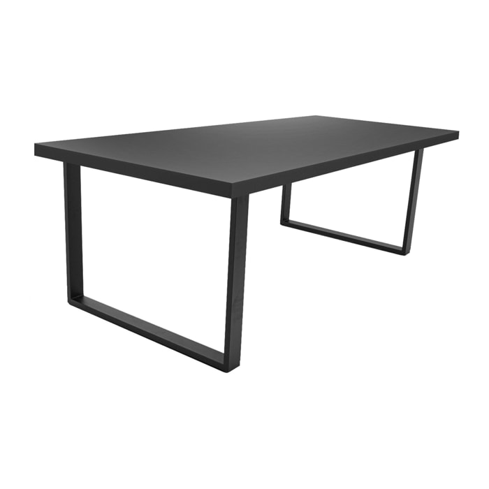 Tavolo da pranzo 220x100cm in legno e metallo con piedi squadrati e ripiano in colore legno nero