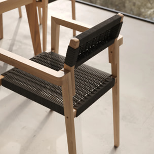 Lot de 2 chaises de jardin empilables en teck et corde tressée - Kapua