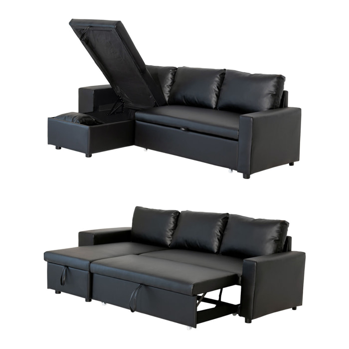 Canapé d'angle convertible TONY 3 places noir