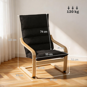 Sillón de Salón Moderno Butaca de Salón con Respaldo Alto Reposabrazos y Patas de Madera Tapizado en Terciopelo Butaca para Dormitorio Sala de Estar Negro