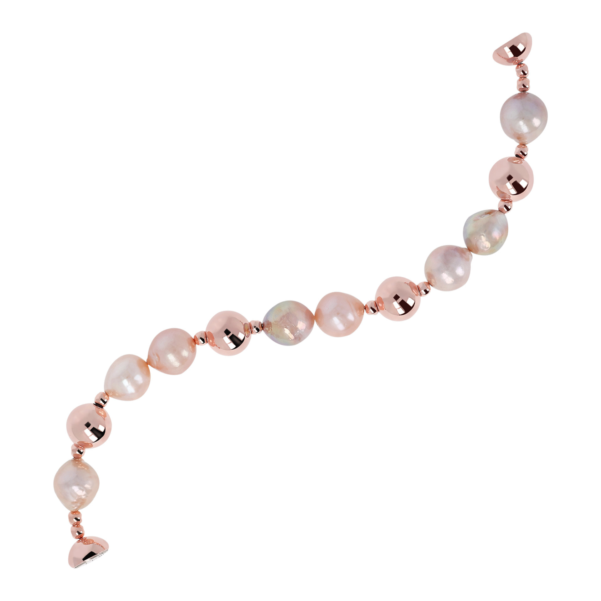 Bracciale con Sfere Lucide e Perle Ming Rosa d'Acqua Dolce Ø 12 mm