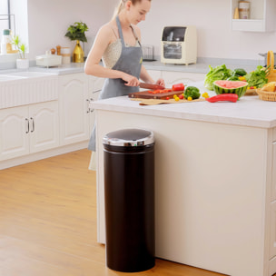 Cubo de Basura Automático 50L, Papelera Cocina con Sensor de Movimiento, Tapa Cierre Suave y Silencioso, Cuerpo de Acero Inoxidable, para Comedor, Oficina, Negro