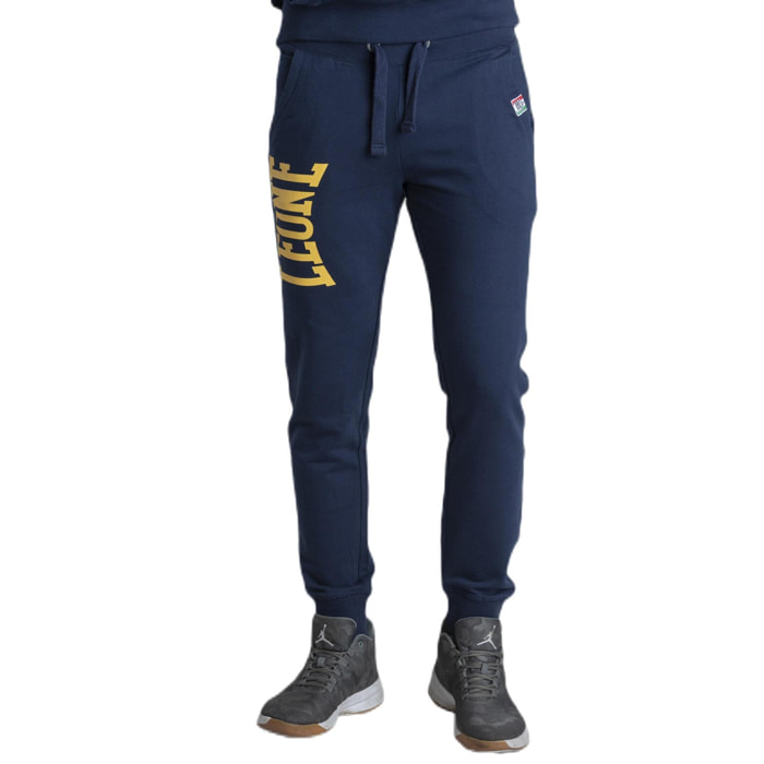 Pantalón de hombre Leone Basic con gran logo en algodón no perchado