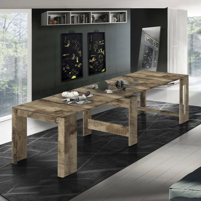 Tavolo da pranzo moderno, Made in Italy, Consolle allungabile fino a 12 posti, con portallunghe, cm 51x90h77 ( fino a 300 cm) colore Acero