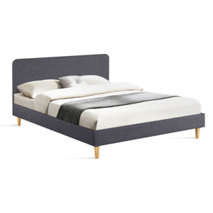 Lit Evy 160x200cm tissu gris pieds bois