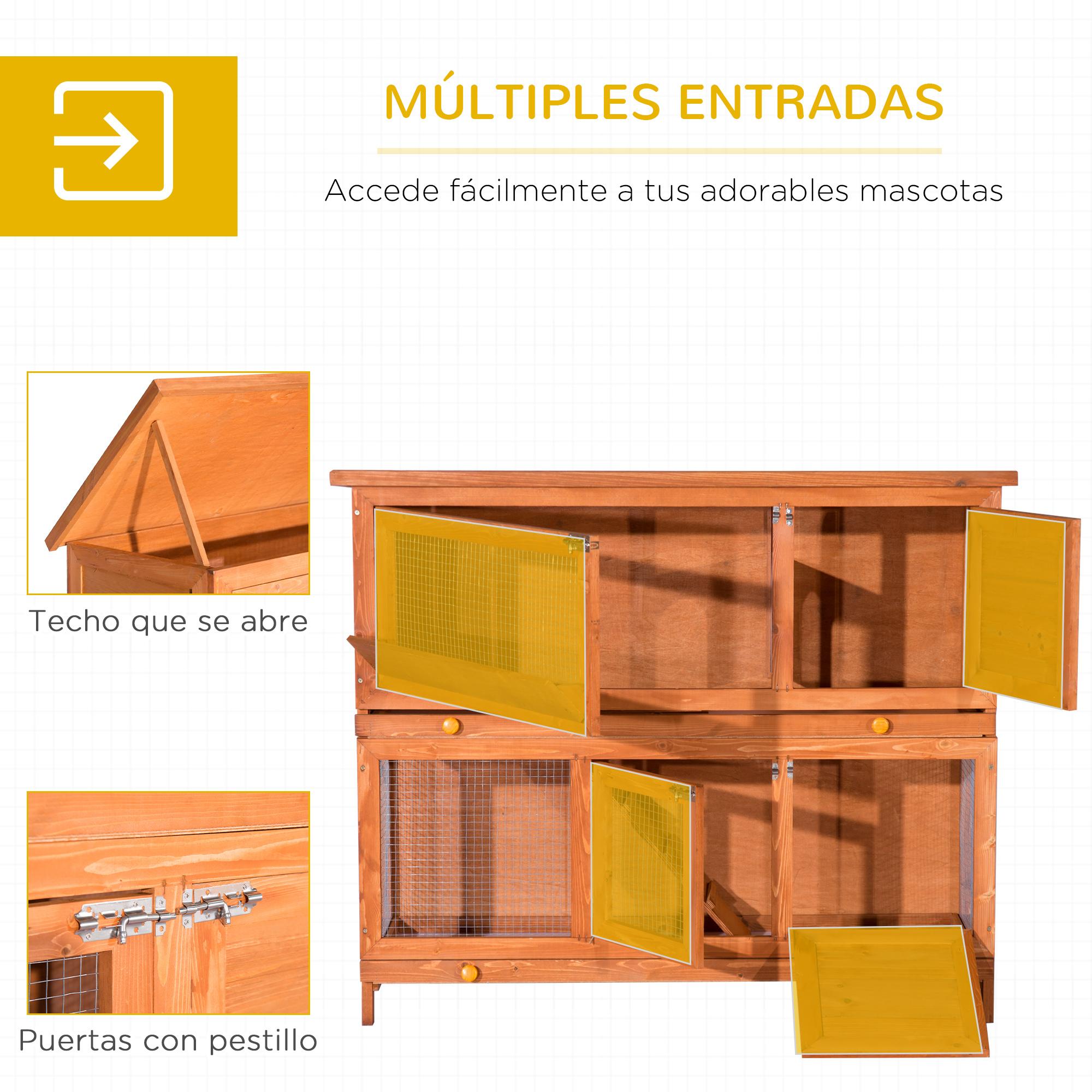 Conejera de Madera Exterior 120x48x100 cm de 2 Niveles Jaula con Techo de Asfalto Abrible Puertas y 2 Bandejas Extraíbles