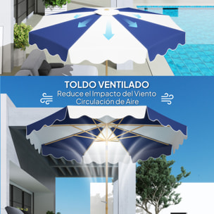 Sombrilla Terraza Exterior Ø267 cm Sombrilla de Jardín con Ángulo Inclinable y Manivela Protección UV 50+ Parasol para Patio Terraza Azul y Blanco