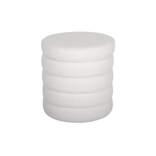 Tabouret en bouclettes blanches avec coffre de rangement intégré