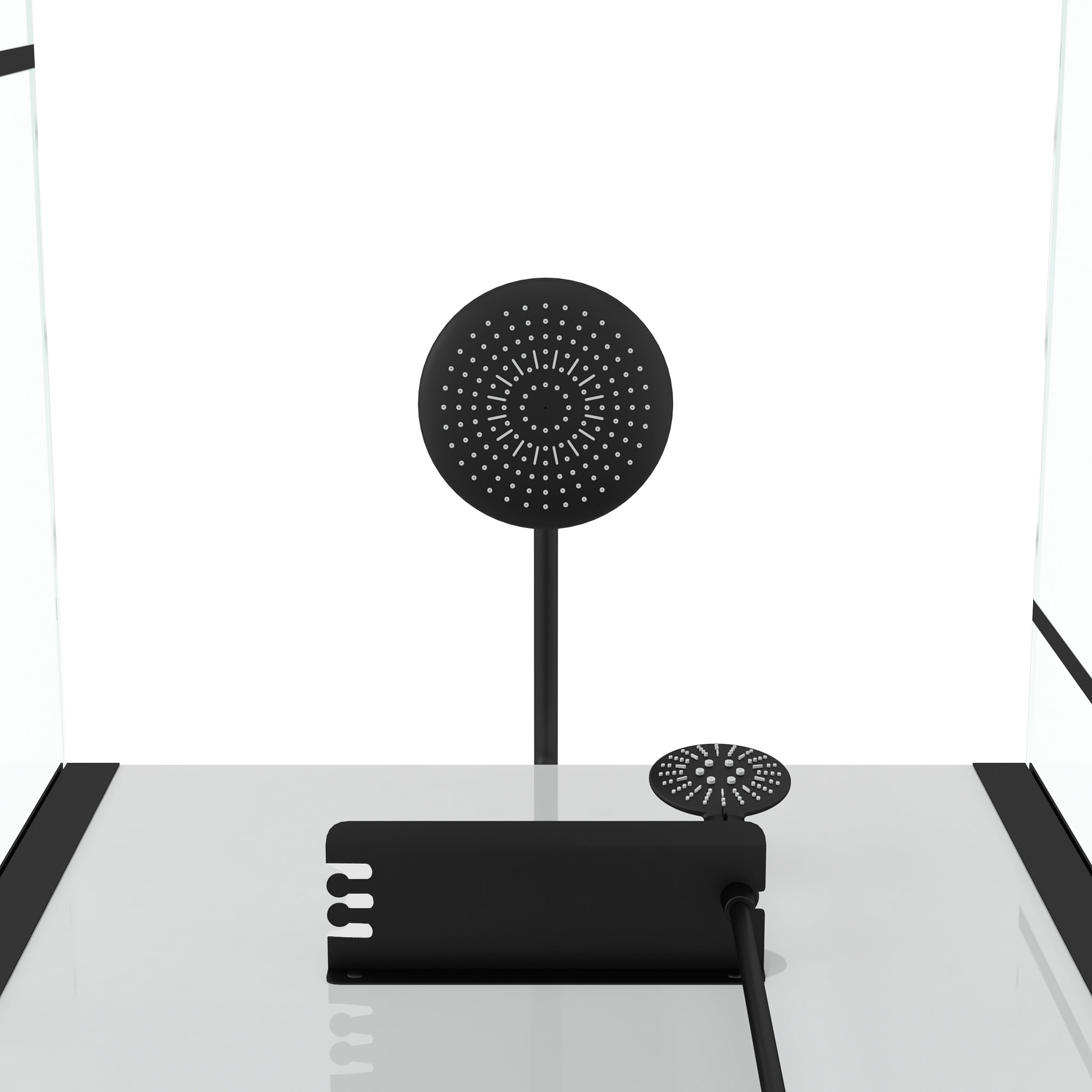 Cabine de douche 110x80cm / Receveur Haut - Verre transparent sérigraphié et Blanc - Profilés Noir