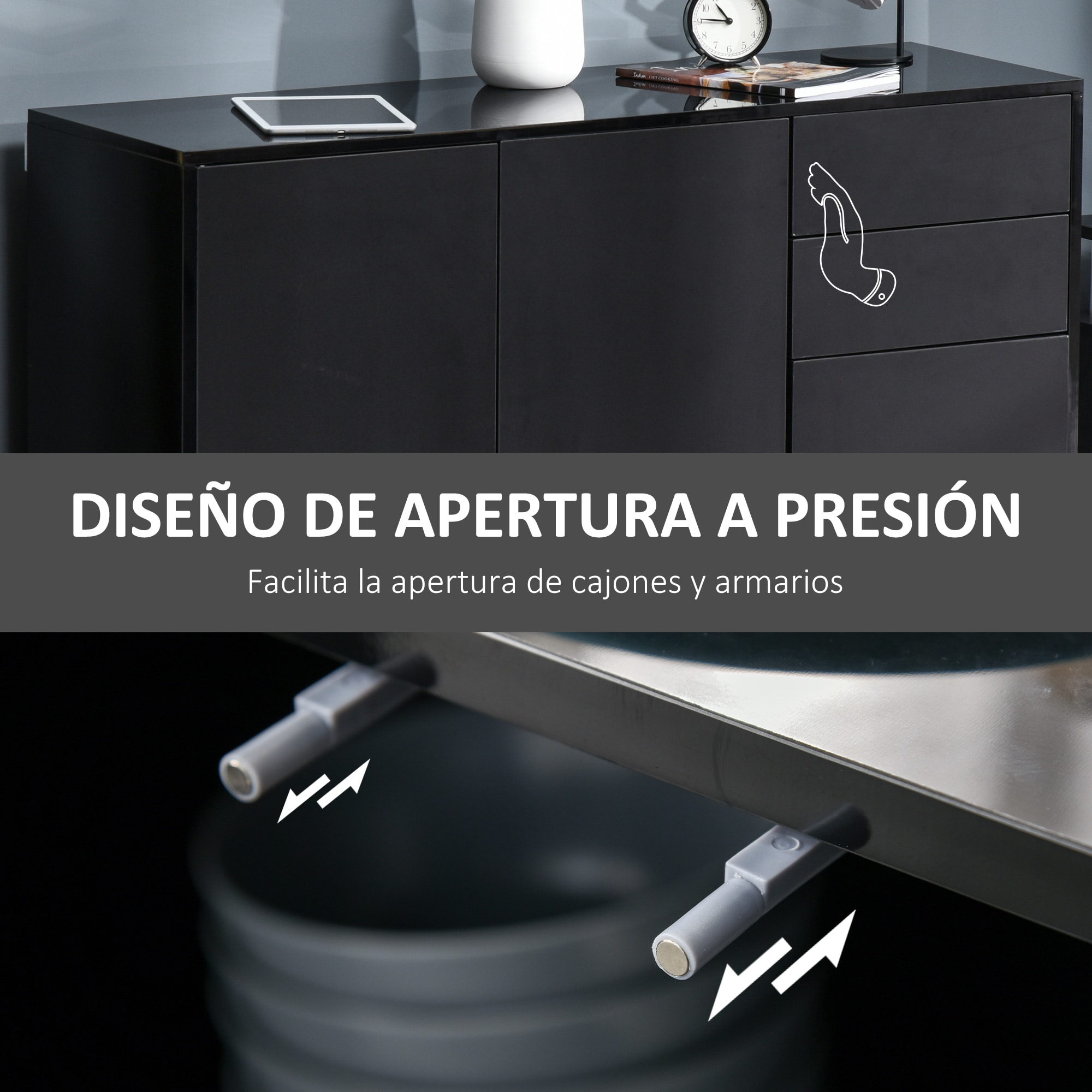 Aparador para Salón Aparador de Entrada con 3 Puertas 2 Cajones y Estante Ajustable Armario de Almacenamiento para Cocina Sala 117x36x74 cm Negro
