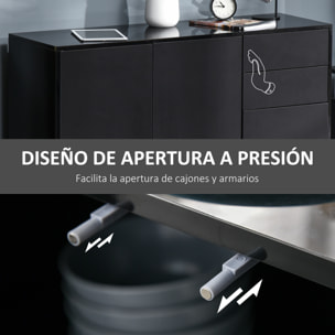 Aparador para Salón Aparador de Entrada con 3 Puertas 2 Cajones y Estante Ajustable Armario de Almacenamiento para Cocina Sala 117x36x74 cm Negro
