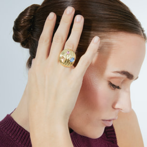 Anillo de Cristal Multicolor acabado en oro amarillo de 18K