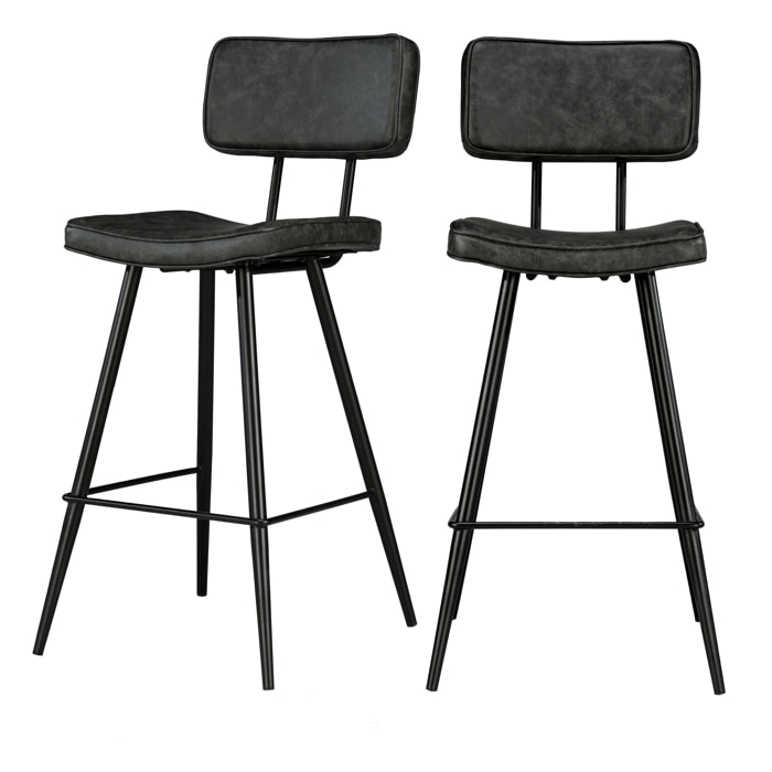 Chaise de bar mi-hauteur Texas grise / noire 66 cm (lot de 2)