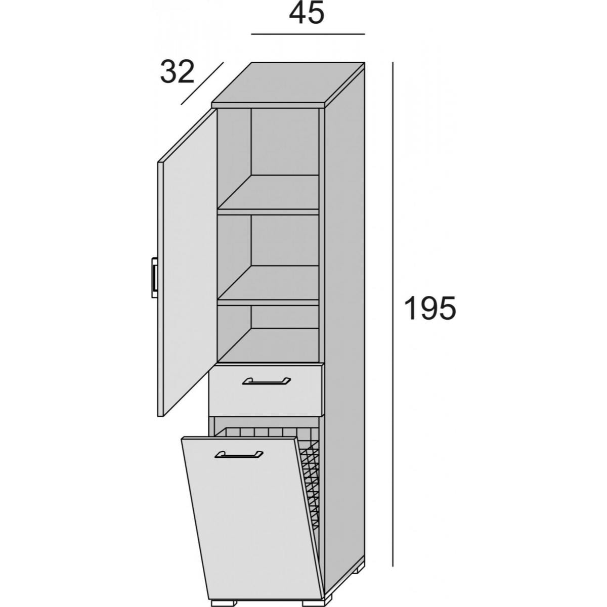 Armadio multiuso Escolzia, Mobile lavanderia lineare a 2 Ante, Colona da bagno con cestello portabiancheria, 100% Made in Italy, Cm 45x32h195, Cemento e Bianco