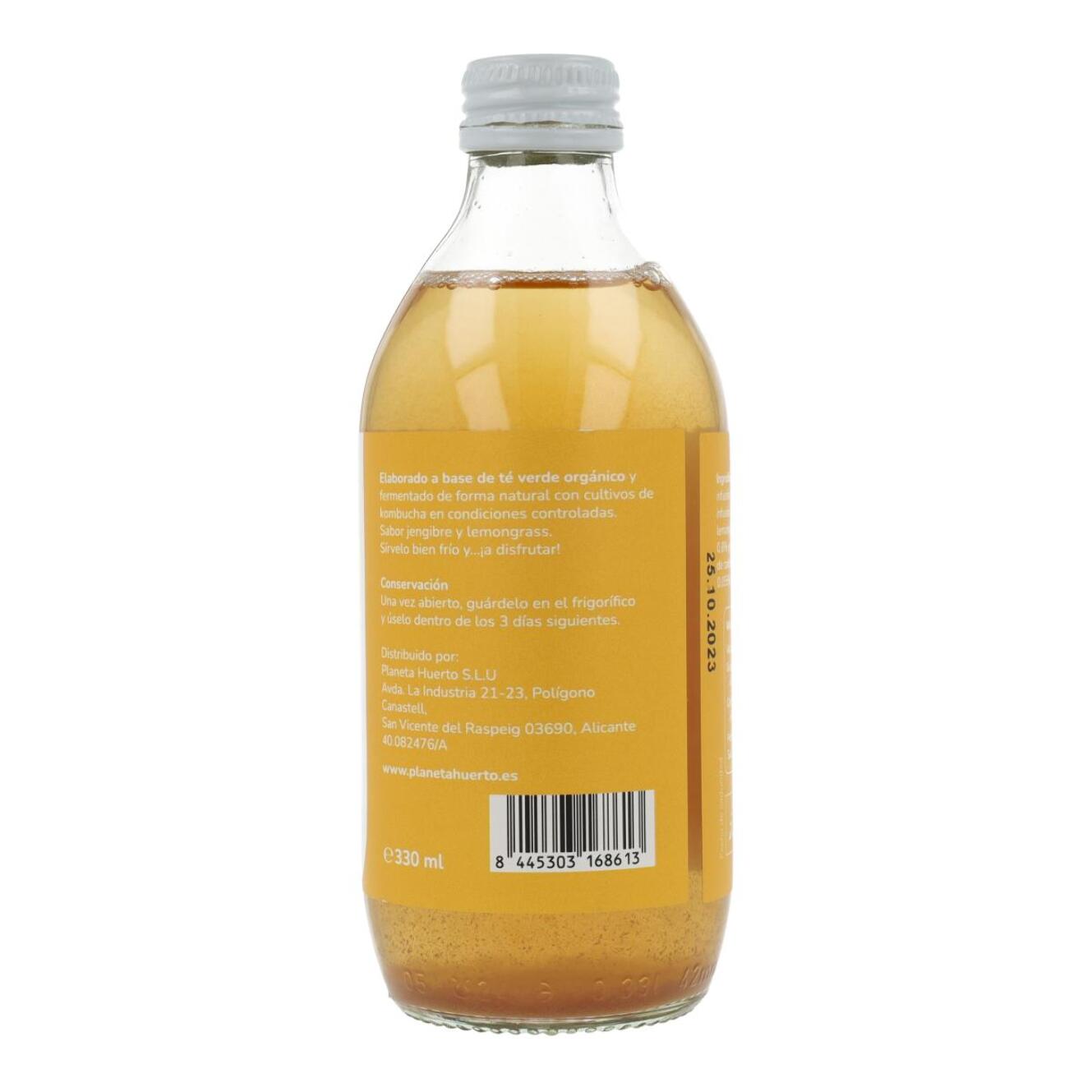 PLANETA HUERTO | Kombucha ECO de Jengibre y Lemongrass 330 ml – Bebida Probiótica Baja en Azúcar, Naturalmente Fermentada y Refrescante