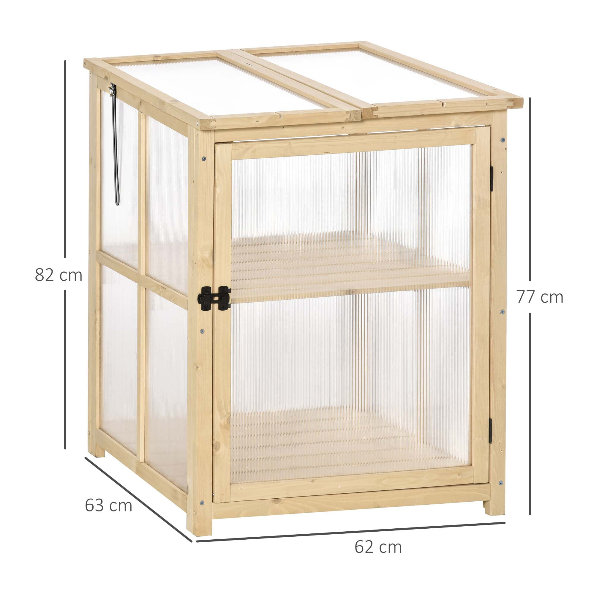 Mini serre de jardin 2 niveaux dim. 62L x 63l x 82H cm porte et panneau toit ouvrant bois sapin traité polycarbonate