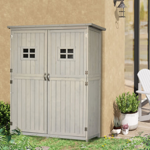 Cobertizo de Madera Caseta Exterior Armario Herramientas de Jardinería Doble Puertas Techo Impermeable Compartimientos de Diferentes Tamaños 127.5x50x164cm Madera Maciza