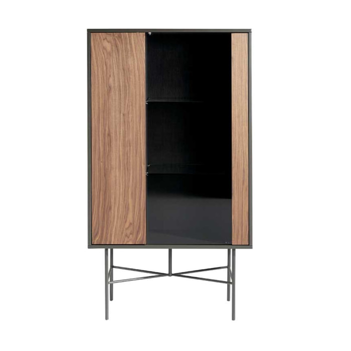 Vitrina LAOS - 1 puerta cristal, 1 puertas - nogal, gris , negro - 90x39,5x160cm