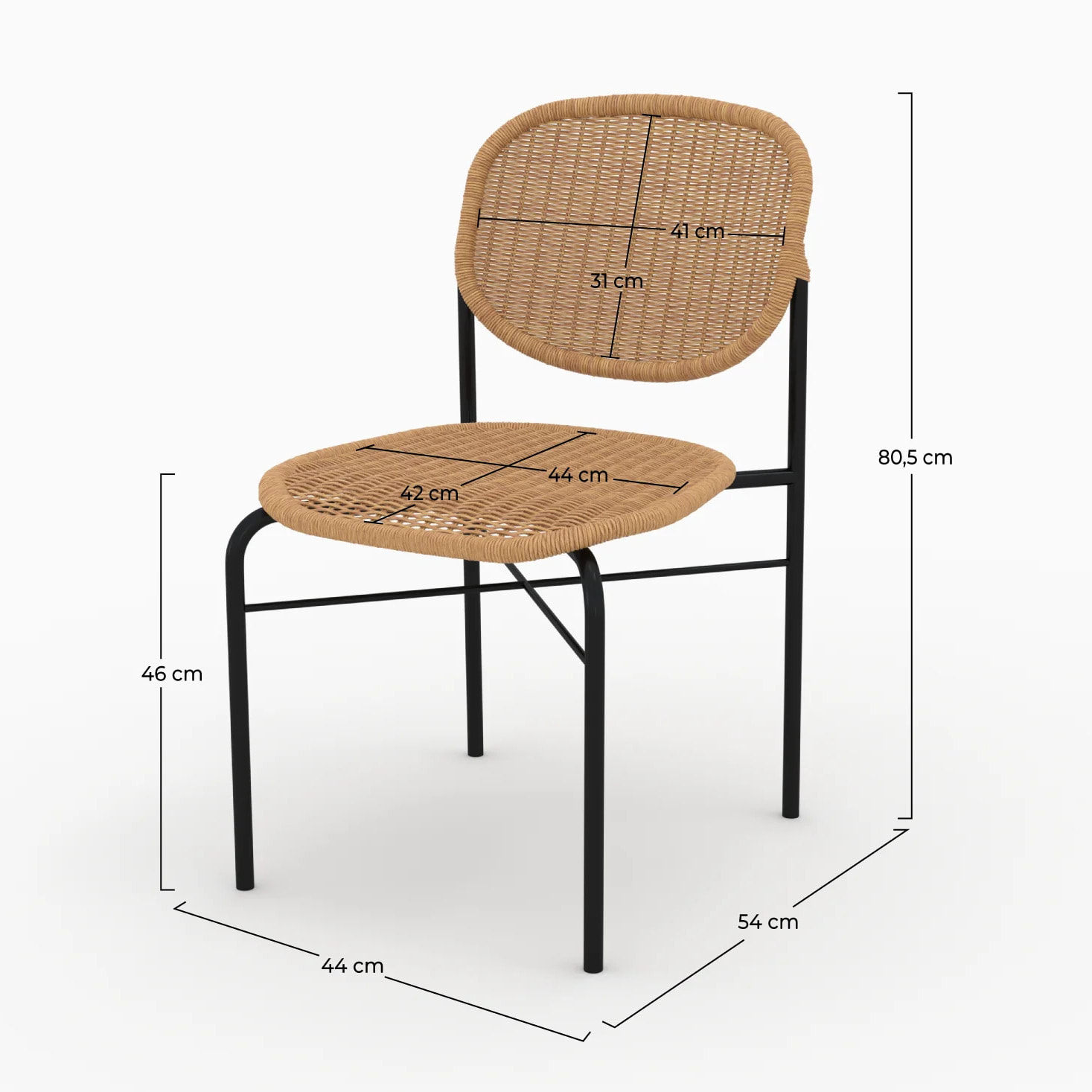 Lot de 2 chaises en résine tressée naturelle et pieds en métal - Messa