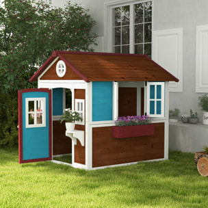 Casa de Jardín Infantil Casa de Madera para Niños con Puerta Ventanas Jardineras y Soportes de Flores 114x126,4x135 cm Marrón Oscuro
