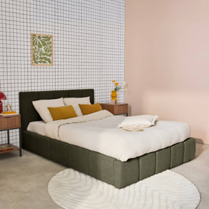 Lit coffre double avec sommier à lattes et tête de lit kaki 160 x 200 cm bouclette texturée - Lex