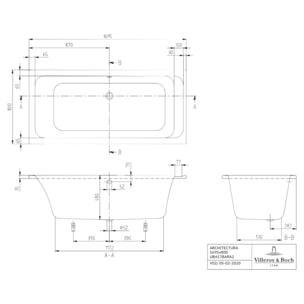 Baignoire droite VILLEROY & BOCH Architectura avec pieds acrylique 170 x 80 cm  + Pare bain gauche AURYS Raywall Noir mat