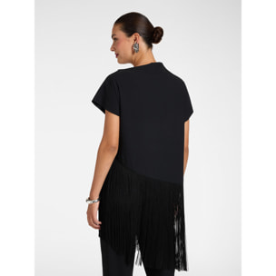 Elena Mirò - Top envers satin con frange - Nero