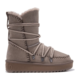 Botas Australianas Mujer Tejido Ante Vacuno Nordic Nova Laces Beige