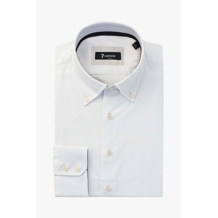 Camicia Uomo 2 Bottoni Button Down Slim Jacquard Fantasia Bianco