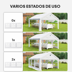 Carpa para Fiesta 4x6 m con Luces LED, Carpa de Jardín con Estructura Acero Galvanizado, Paredes Laterales Extraíbles, 2 Puertas con Cremallera, Ventanas, UPF30+, Gazabo para Eventos, Blanco