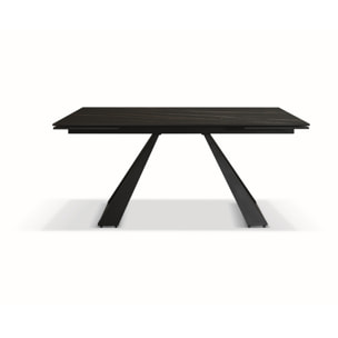 Tavolo AJACCIO in vetroceramica effetto marmo nero con gambe a piramide in metallo antracite, allungabile 160x90 cm - 240x90 cm