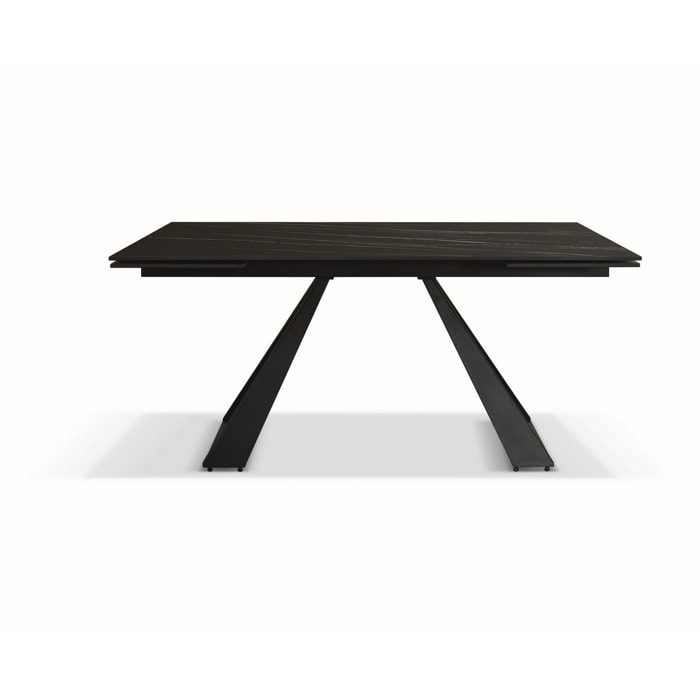 Tavolo AJACCIO in vetroceramica effetto marmo nero con gambe a piramide in metallo antracite, allungabile 160x90 cm - 240x90 cm