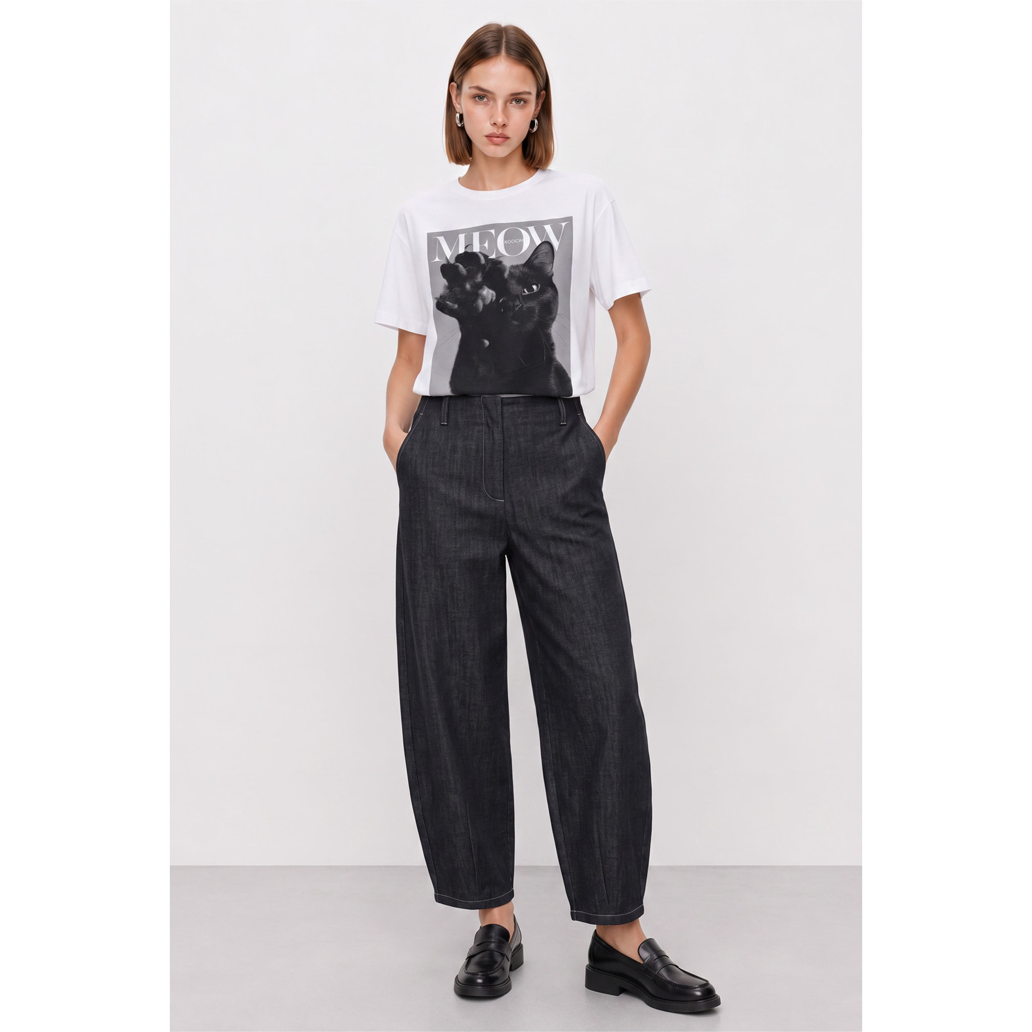Kocca - T-shirt girocollo da donna in cotone con stampa gatto Donna