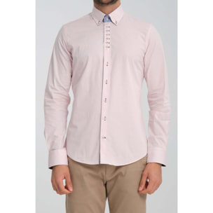 Camicia Uomo 1 Bottoni Button Down Slim Popeline Stretch Unito Rosa