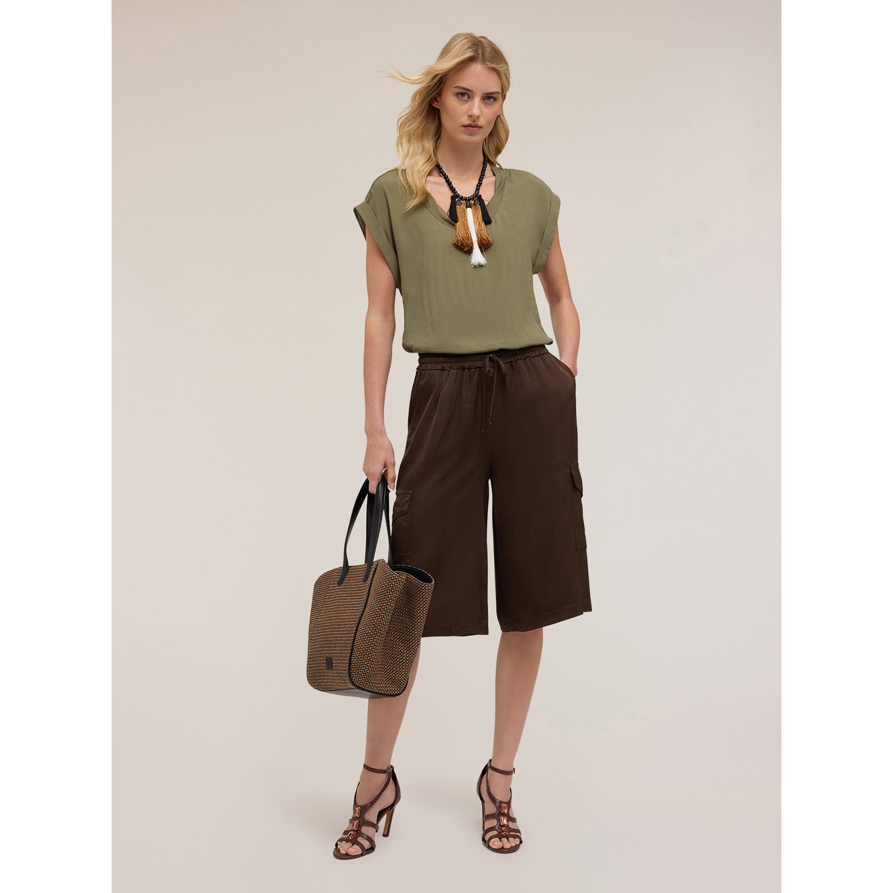 Motivi - Blusa con bordo ritorto - Verde militare