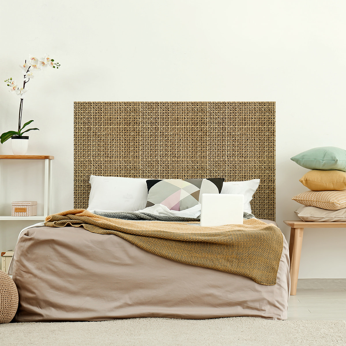 Rouleau revêtement adhésif vinyle au mètre - Sticker mural tête de lit - ROTIN TRESSÉ FORESTIER