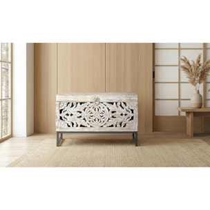 Baúle de Madera de Mango 80 Cm Estilo Étnico Boho Tallado