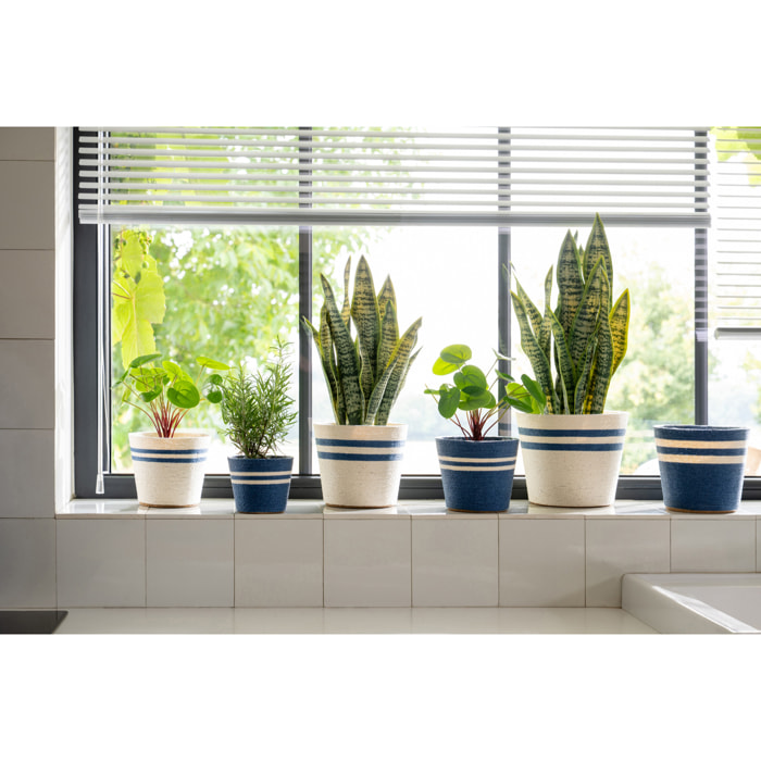 J-Line cache-pot Ligné - papier - blanc/bleu foncé - extra large - set de 2