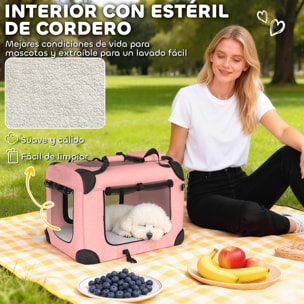 Transportín para Perros Plegable, 60x41,5x41 cm, Transportín para Mascotas con Ventanas de Malla, Cojín Suave, y 2 Asas, Bolsa de Transporte para Mini Perros, Gatos, Rosa